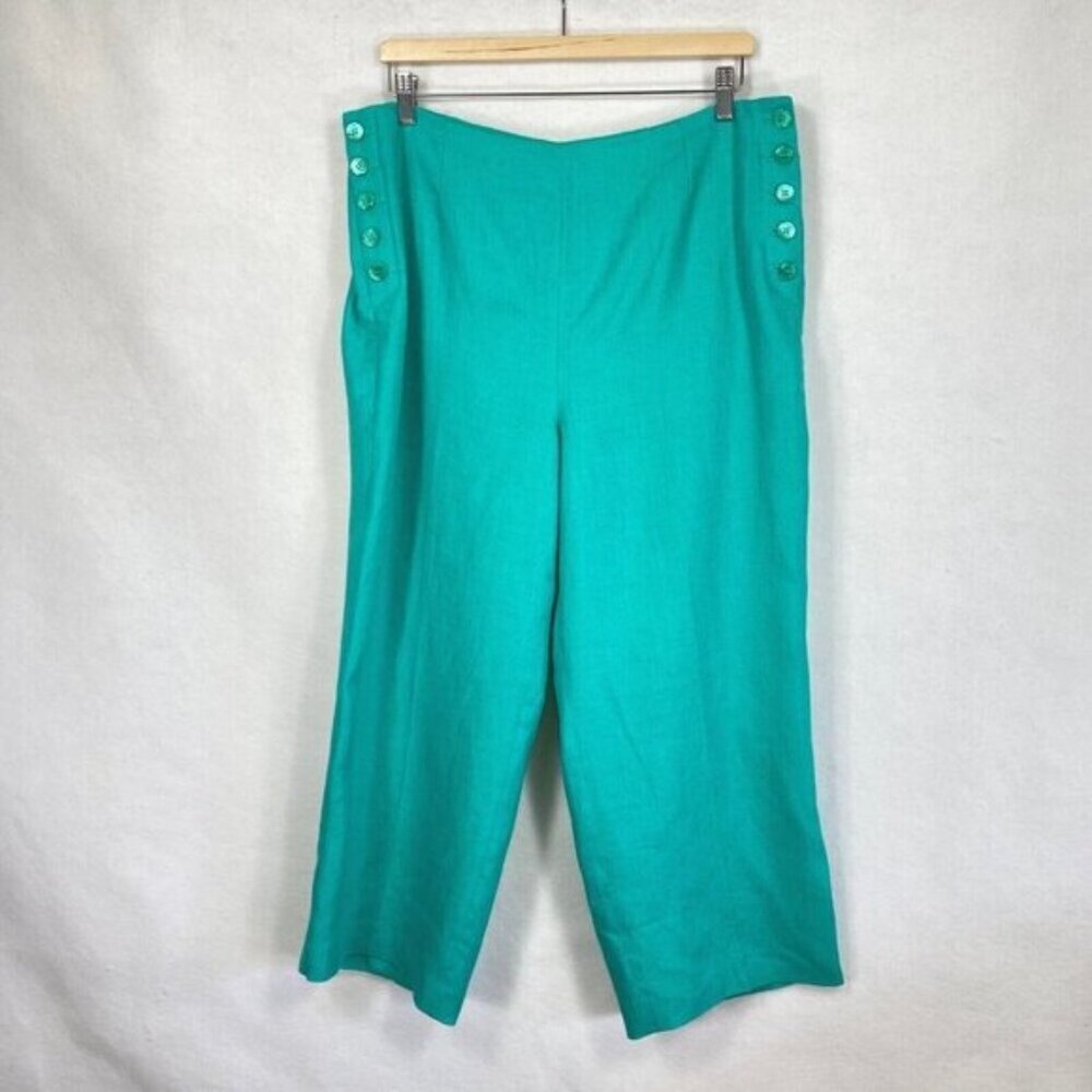 Talbots Linen Chelsea Straight Leg Crop With Side Button Detailing Size 12